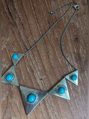Vintage Turquoise and Silver Triangle Statement Necklace